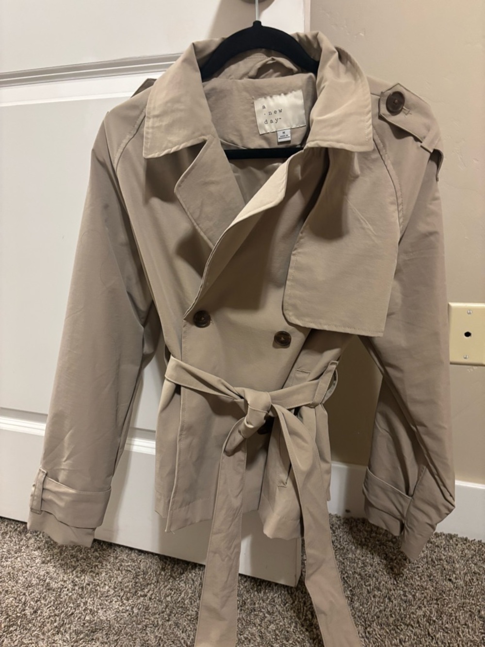 a new day Light Beige Double-Breasted Trench Coat with Belt